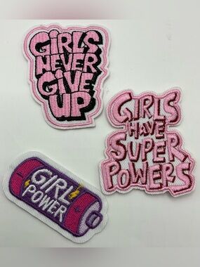LOT OF 3 PINK GIRL POWER IRON OR SEW ON PATCHES.